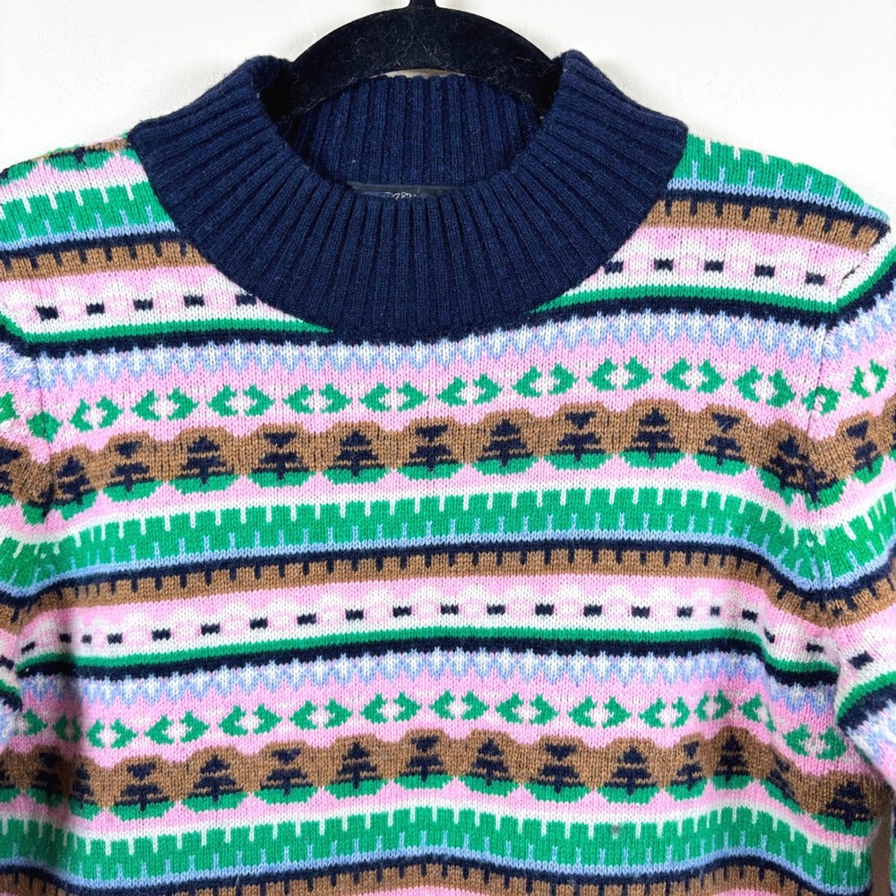 J.Crew Mockneck Fair Isle Sweater Womens XS Multicolor Wool Blend Cozy Soft Warm